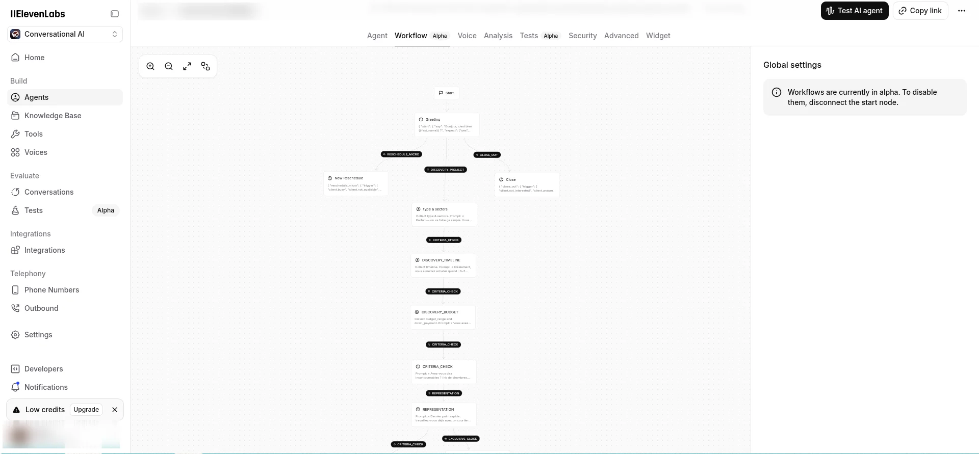 The AI voice agent's qualification script, built in ElevenLabs